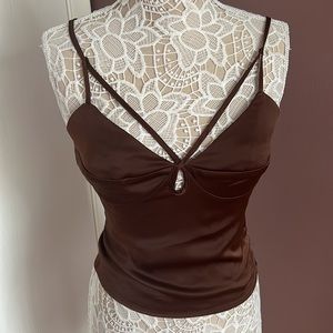 F21 Brown Satin Cut Out Tank Top